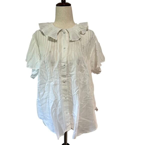 7 FOR ALL MANKIND Women's Peter Pan Collar Ruffle Top Size S In White - Picture 1 of 13